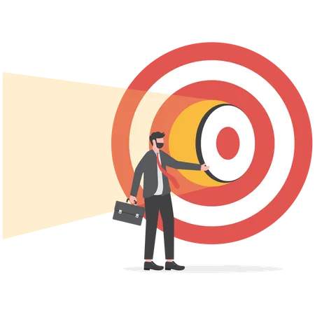 Secret To Success Business Strategy To Reach Target Or Goal Objective Or Career Challenge Concept Businessman Big Dartboard Or Archery Target And Opening Bullseye Door Illustration