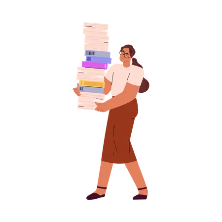 Secrétaire féminine transportant des livres et des documents  Illustration