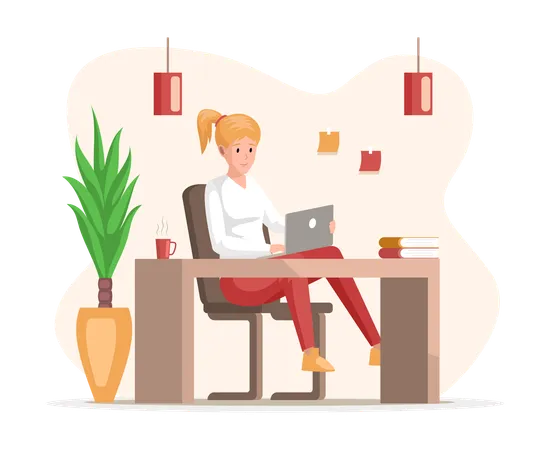 Secretary Employee In Office Workspace  Illustration