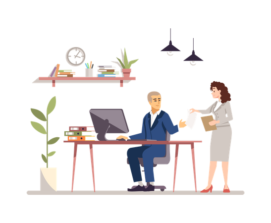 Secretary Giving Documents To Manager Illustration