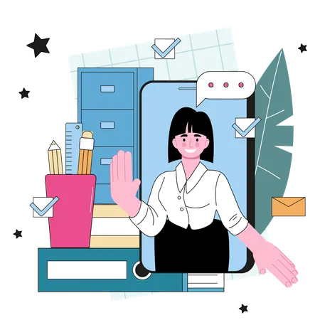Secretary Online Service Or Platform Receptionist Answering Calls Planning The Day And Records Keeping Call Flat Vector Illustration Illustration