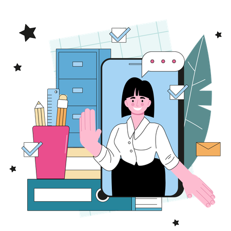 Secretary online service or platform. Receptionist answering  Illustration