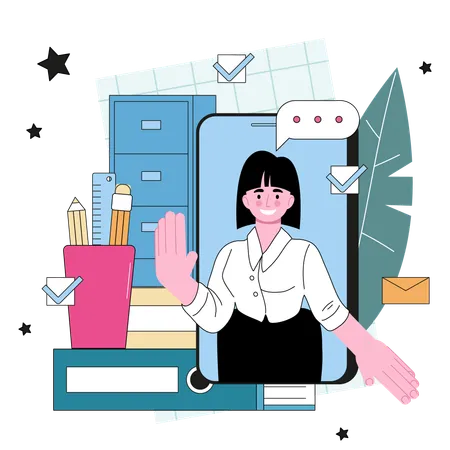 Secretary online service or platform. Receptionist answering  Illustration