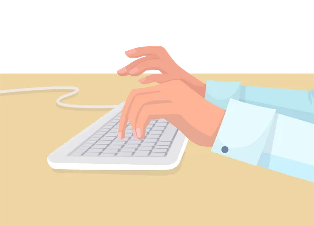 Secretarys Hands Types On White Computer Keyboard Work At Office Process With Help Of Modern Technologies Report Preparation Vector Illustration Illustration