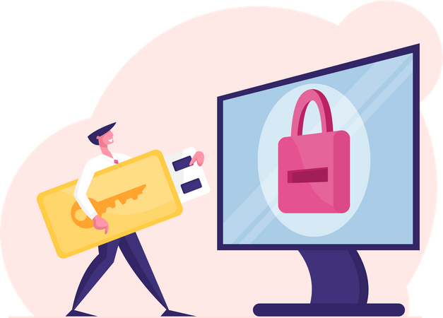 Secure computer of businessman  Illustration