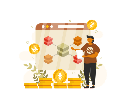 Secure crypto transaction using Blockchain  イラスト