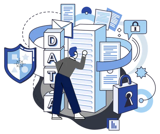 Data Protection Metaphor Privacy Information Security Secure Data Management And Protect Data Hacker Attacks Protected Access Control Antivirus Software Safe Internet Communication Secure Storage Illustration