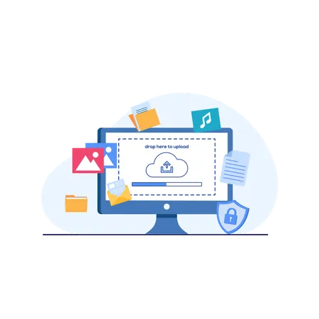 File Uploading Flat Illustration In This Design You Can See How Technology Connect To Each Other Each File Comes With A Project In Which You Can Easily Change Colors And More 일러스트레이션