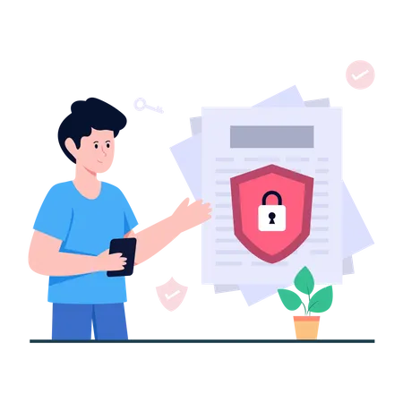 An Illustration Design Of Secure Document In Flat Style Illustration