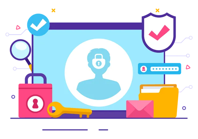 Data Privacy Day Vector Illustration On January 28 With Lock On The Screen For Shield Information Document In Flat Cartoon Background Design 일러스트레이션