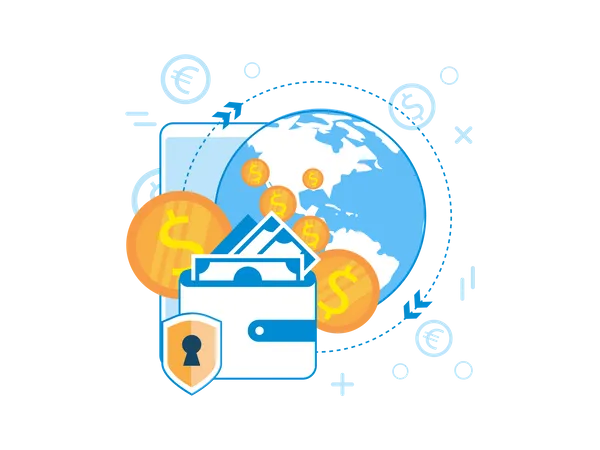 Secure International Money Exchange Illustration