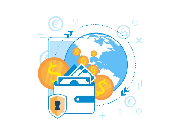 Secure International Money Exchange  Illustration