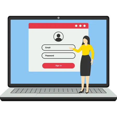Young Women Registering Or Logging Into The Online Account On Laptop Application Secure Login And Password Online Registration And Draft Registration User Interface Vector Illustration For UI Mobile App Web 일러스트레이션