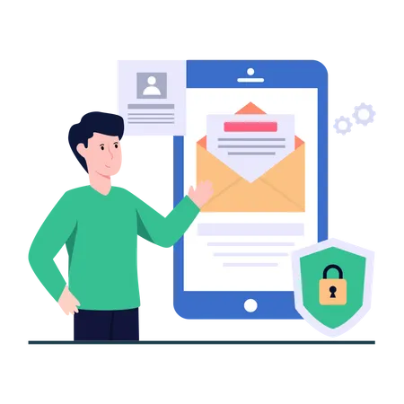 Secure Mobile Mail Illustration In Unique Style Colored Design Vector With Editable Quality Illustration