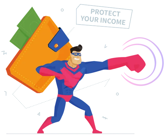 Secure Payment System Metaphor Flat Vector Illustration Protect Your Income Banner Design Element Man In Superhero Costume Cartoon Character Financial Service Money Safety Internet Wallet Illustration