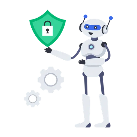 Premium Design Icon Of Secure Robot Shield With Robot Illustration