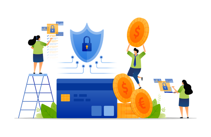 ネットワークシステムによる保護で安全な取引  イラスト