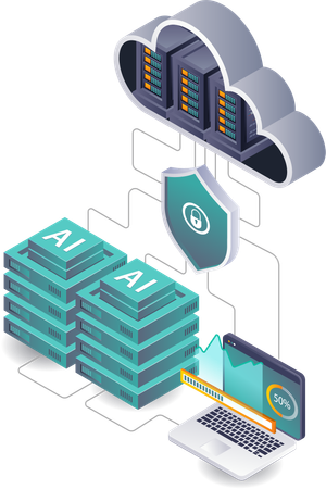 AIテクノロジーによるクラウドサーバーエンドポイントの保護  イラスト