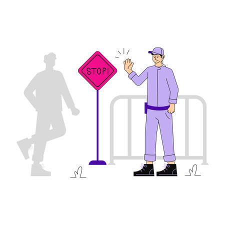 Security Guard at Stop Sign Surveillance  Illustration