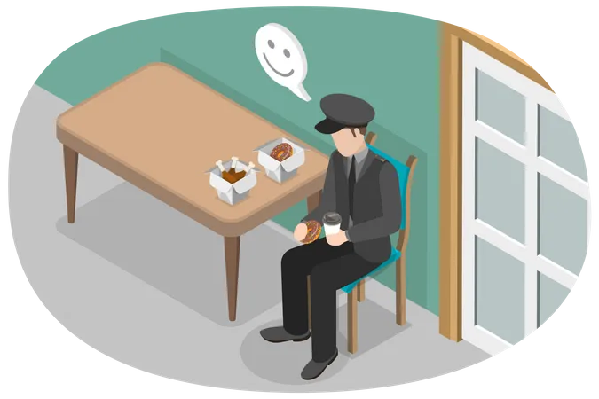 3 D Isometric Flat Vector Conceptual Illustration Of Security Guard Having Lunch Policemen In Uniform Illustration