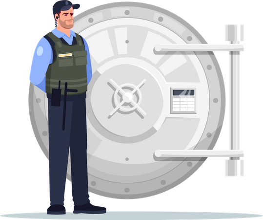 Security guard near safe vault Illustration