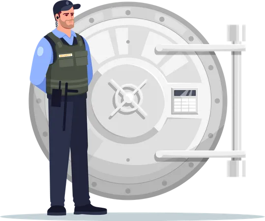 Security guard near safe vault Illustration