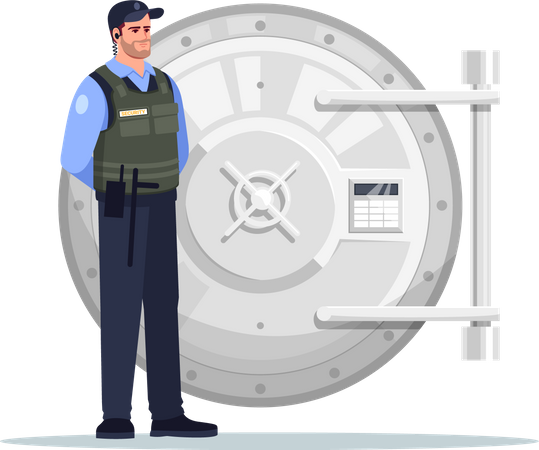 Security guard near safe vault  Illustration