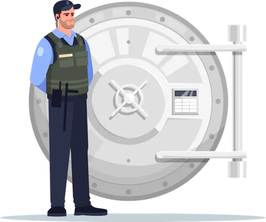 Security guard near safe vault  Illustration