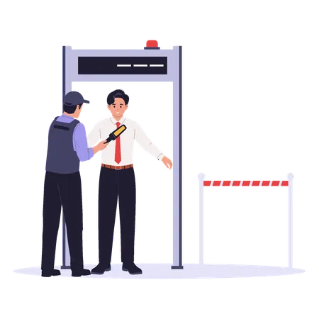 Security Guard Scanning Person at Checkpoint Gate  Illustration