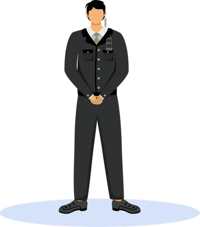 Security Guard Flat Color Vector Illustration Hotel Staff Wearing Uniform Standing With Clenched Hands Bodyguard With Radio Communication Bouncer Isolated Cartoon Character On White Background Illustration