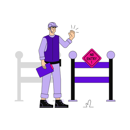 Security guard standing at restricted area  Illustration