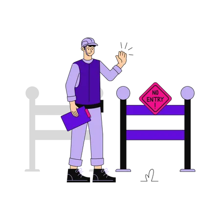 Security guard standing at restricted area  Illustration