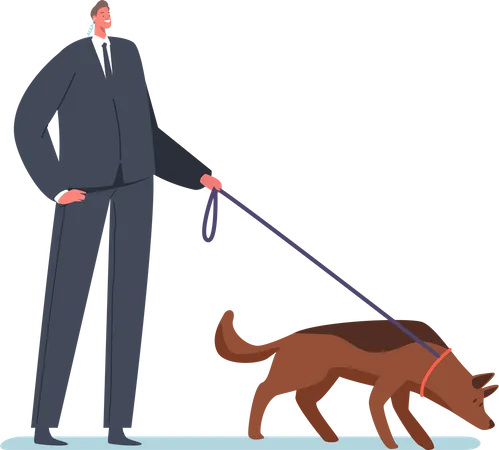 Security guard with Shepherd Dog Illustration