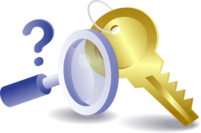 Security key with magnifying glass  Illustration