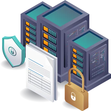 Security Measures for Data in Technology Server Systems  Illustration