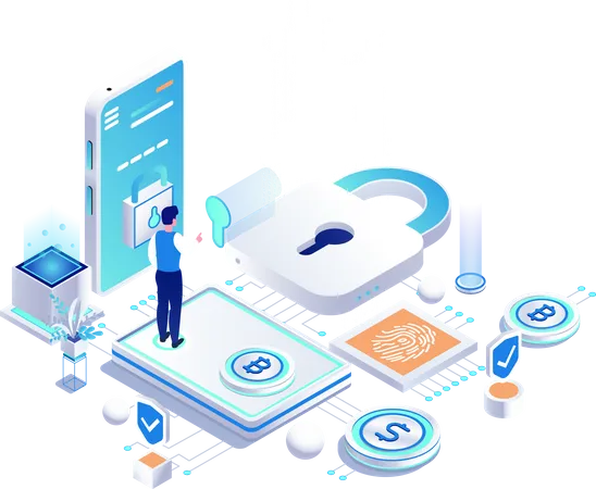 Security Of Cryptocurrencies Isometric Vector Illustration