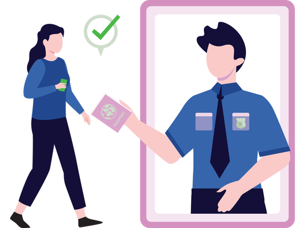 Security officer checking passport  Illustration