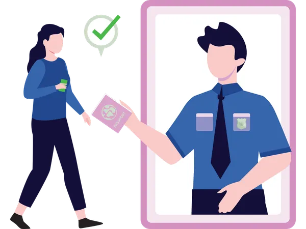 Security officer checking passport  Illustration