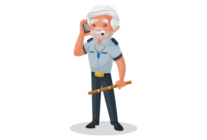 Security officer talking on phone  Illustration