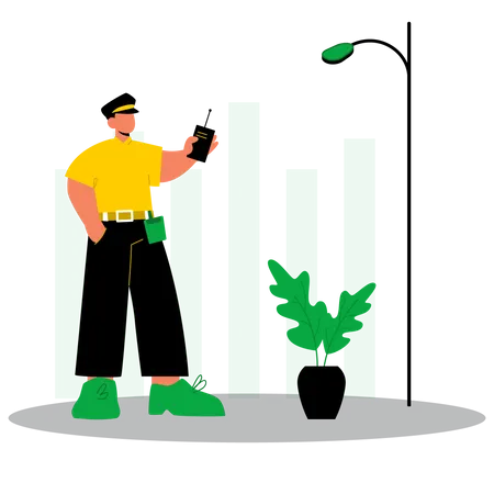 Security officer with walkie talkie Illustration