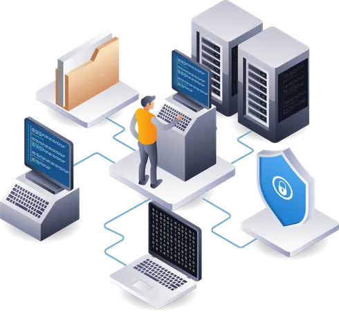 Security program hosting cloud data server technology  Illustration