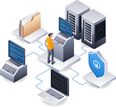 Security program hosting cloud data server technology  Illustration