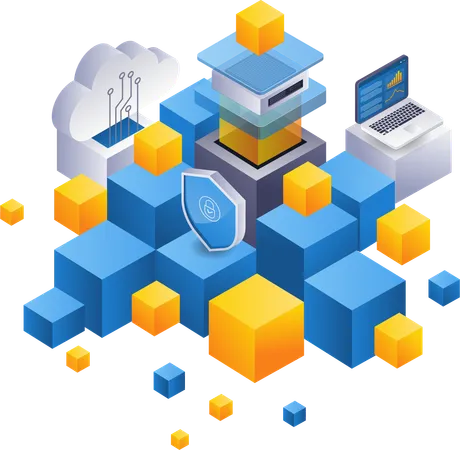 Security server analysis technology abstract box  Illustration