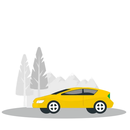 Sedan car in forest  Illustration