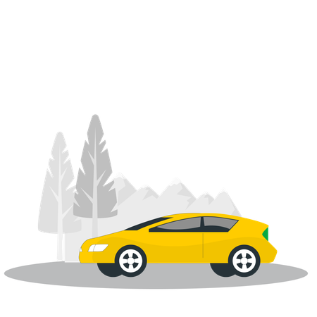 Sedan car in forest  Illustration