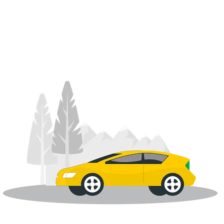 Sedan car in forest  Illustration