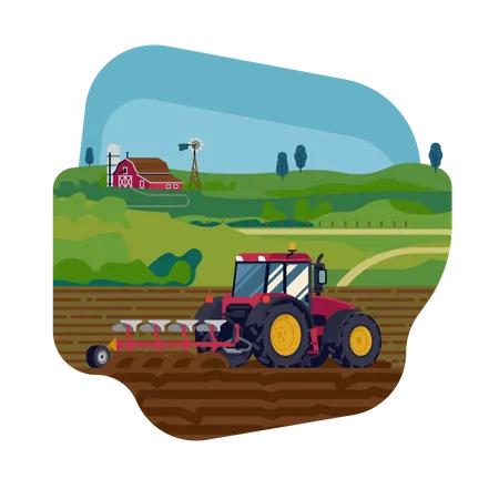 Seed Drills with help of tractor Illustration