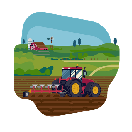 Seed Drills with help of tractor  Illustration