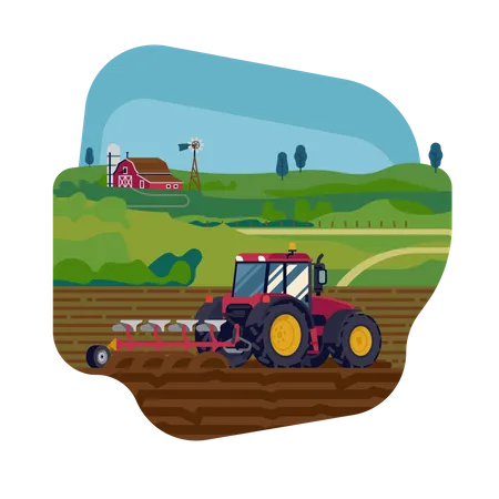 Seed Drills with help of tractor  Illustration