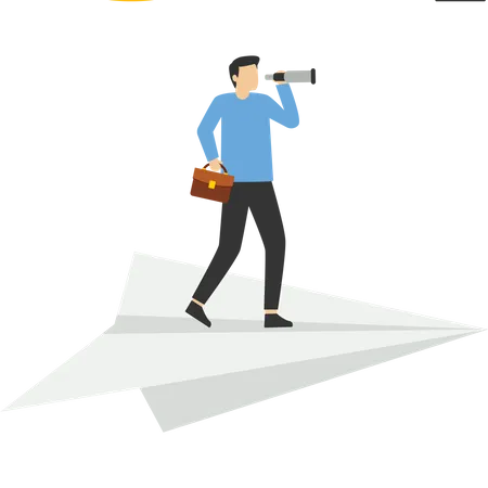 Concept Of Seeing The Future Of Business Businessman With Telescope Standing On Growth Arrow Chart Looking To Future Success Opportunity Business Vision Concept Illustration